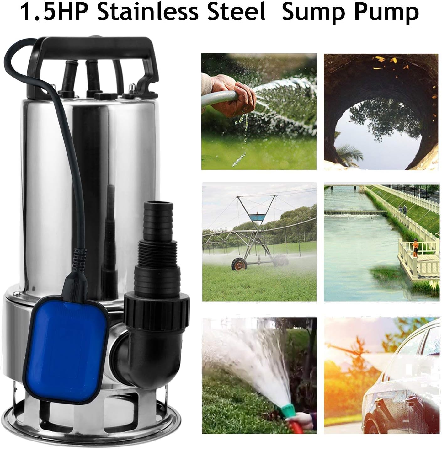 Garden Submersible Pump 1100W Dirty Water Bore Tank Well Steel Sewerage
