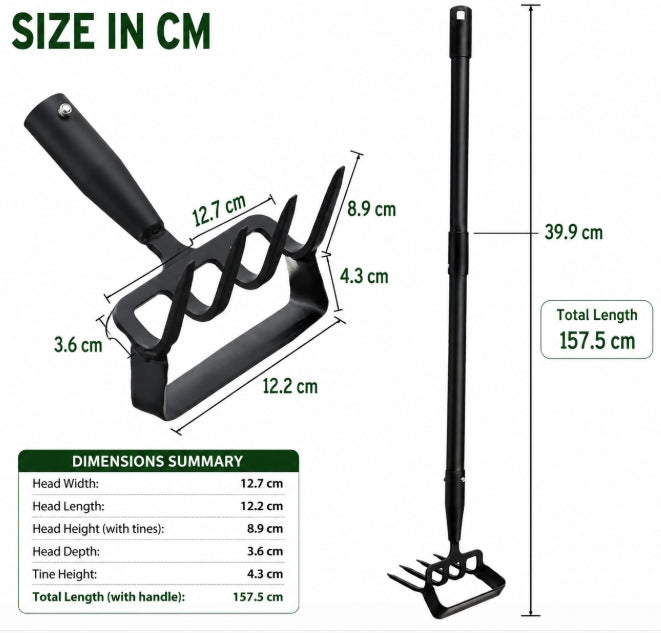 30-62 inch Adjustable Long Handle Stirrup Hoe Rake Heavy Duty Rake Tiller for Digging
