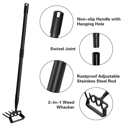 30-62 inch Adjustable Long Handle Stirrup Hoe Rake Heavy Duty Rake Tiller for Digging