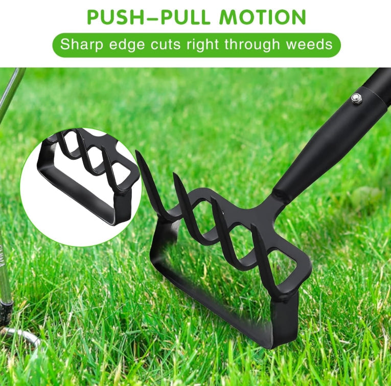 30-62 inch Adjustable Long Handle Stirrup Hoe Rake Heavy Duty Rake Tiller for Digging