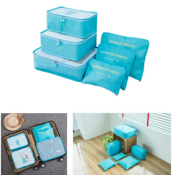 6 Pcs Packing Cubes Set Travel Luggage Organizer Bags - Blue