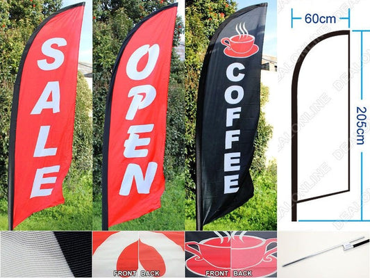 OPEN - Commercial Feather Banner Flag Set 3m with Ground Drill