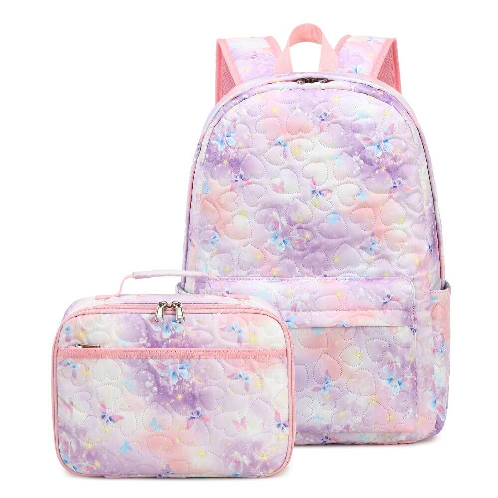 Pink Purple Girls School Bag Set & Kids Backpack | Butterfly