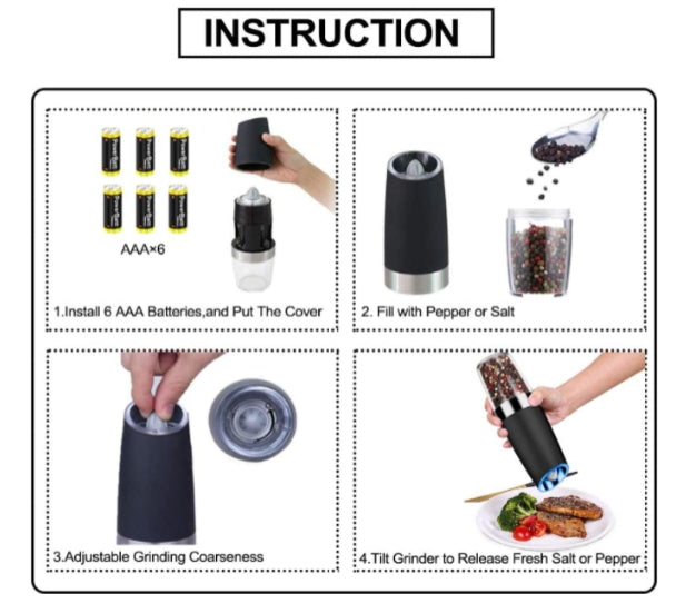Gravity Electric Salt and Pepper Grinder Battery-Operated with Adjustable Coarse