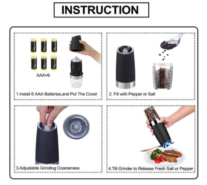 Gravity Electric Salt and Pepper Grinder Battery-Operated with Adjustable Coarse