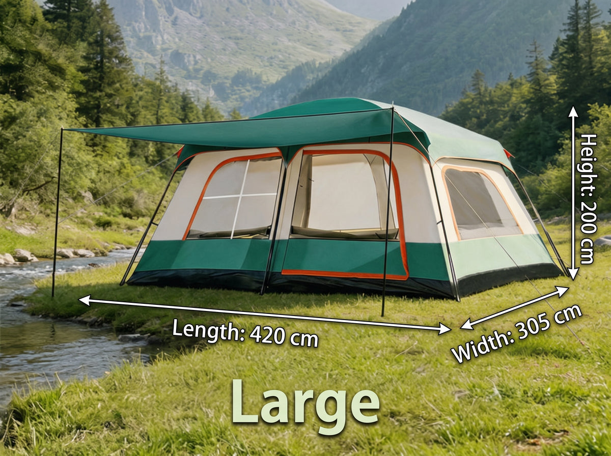 Family Cabin Camping Tent with Sunshade Awning QLY7133