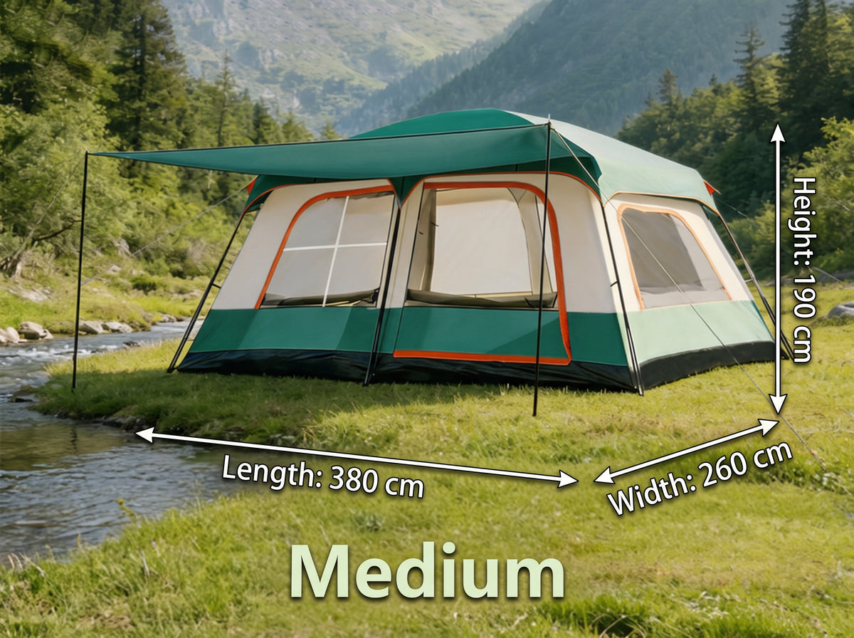 Family Cabin Camping Tent with Sunshade Awning QLY7133