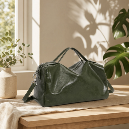 The Emerald Horizon Leather Duffle Bag Adjustable Strap