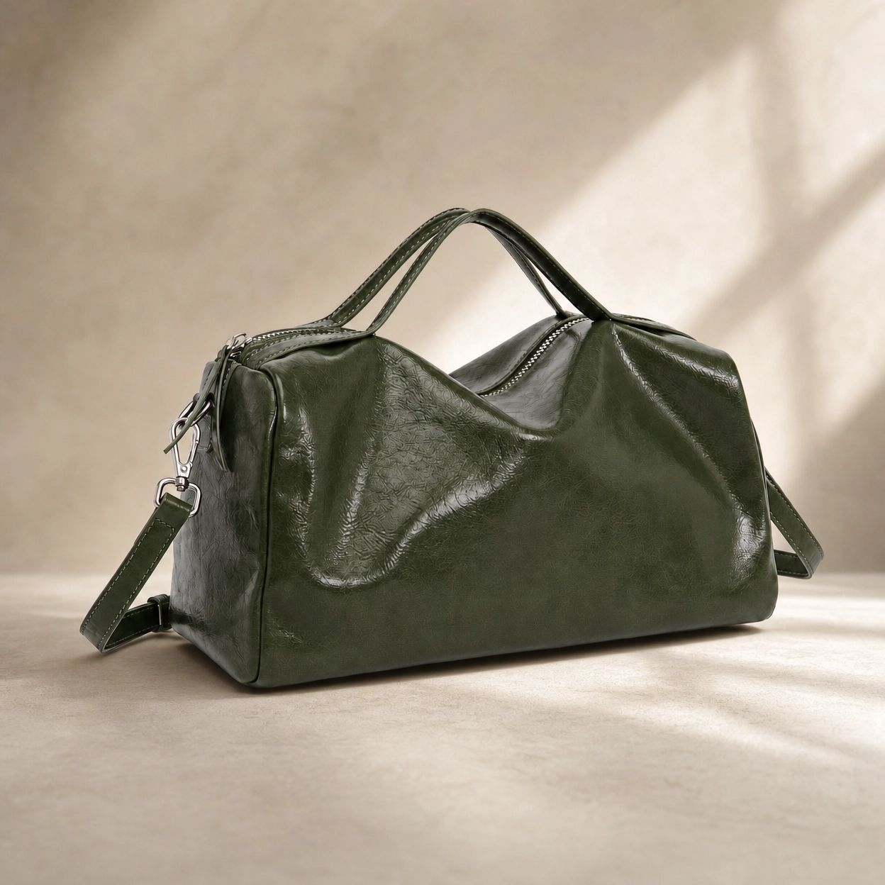 The Emerald Horizon Leather Duffle Bag Adjustable Strap