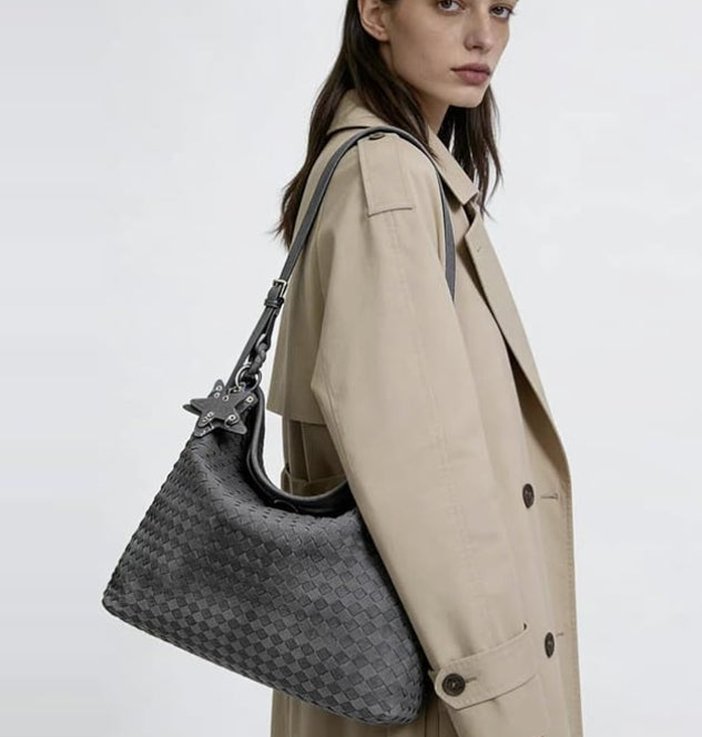 Woven Tote Bag for Women - Handmade Leather Shoulder Handbag