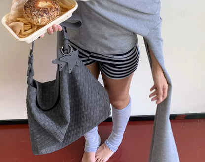 Woven Tote Bag for Women - Handmade Leather Shoulder Handbag