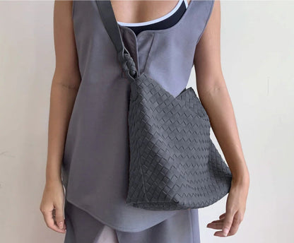 Woven Tote Bag for Women - Handmade Leather Shoulder Handbag