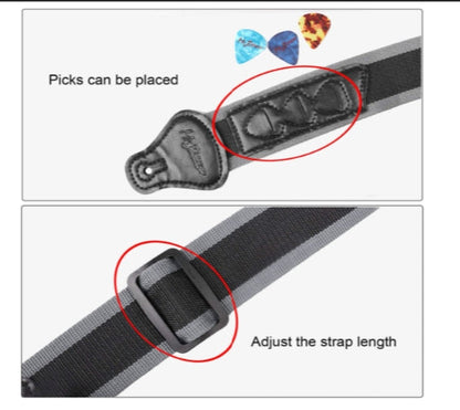 Guitar Strap with 3 Pick Holders for Electric/Acoustic Guitar (Nylon Strap)