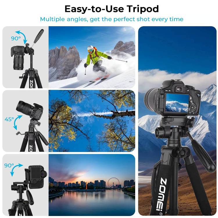 Camera Tripod with Phone Holder Lightweight Travel Max up 1.88m