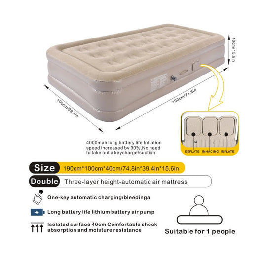 ECOTREK Inflatable Air Mattress 40cm High with Built-in Pump – Luxury Camping & Guest Air Bed (Single / Queen / King)LXHY9054