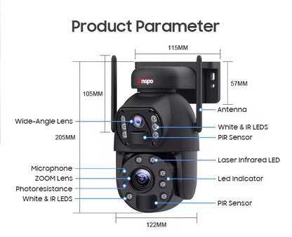Dual camera WIFI SOLAR security camera wireless free batteries with 64GB card