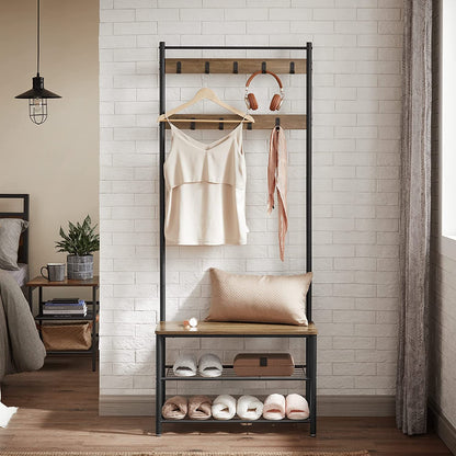 Wooden Coat Rack with Shelves Hooks by VASAGLE