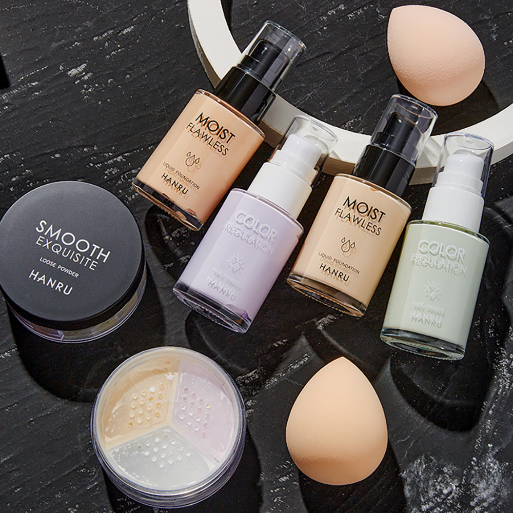4-piece makeup kit BB cream & isolation base & loose powder & beauty sponge