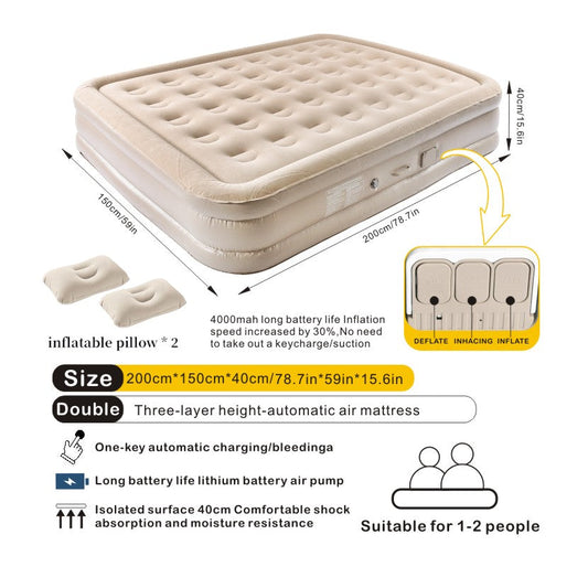 ECOTREK Inflatable Air Mattress 40cm High with Built-in Pump – Luxury Camping & Guest Air Bed (Single / Queen / King)LXHY9054