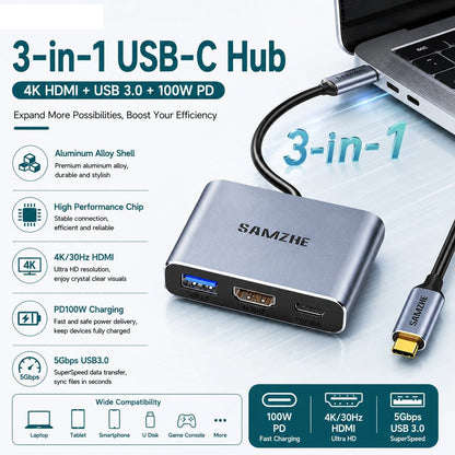 3 IN 1 USB-C to 4K HDMI USB3.0 PD100W Converter Adapter