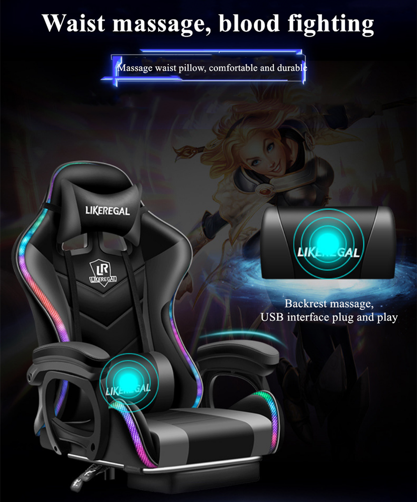 Gaming Chair Office Chair With Foot Rest Racing Chair with Speaker and Light