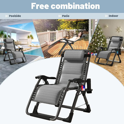Heavy Duty Folding Zero Gravity Chair Camping Chair Reclining Beach Chair