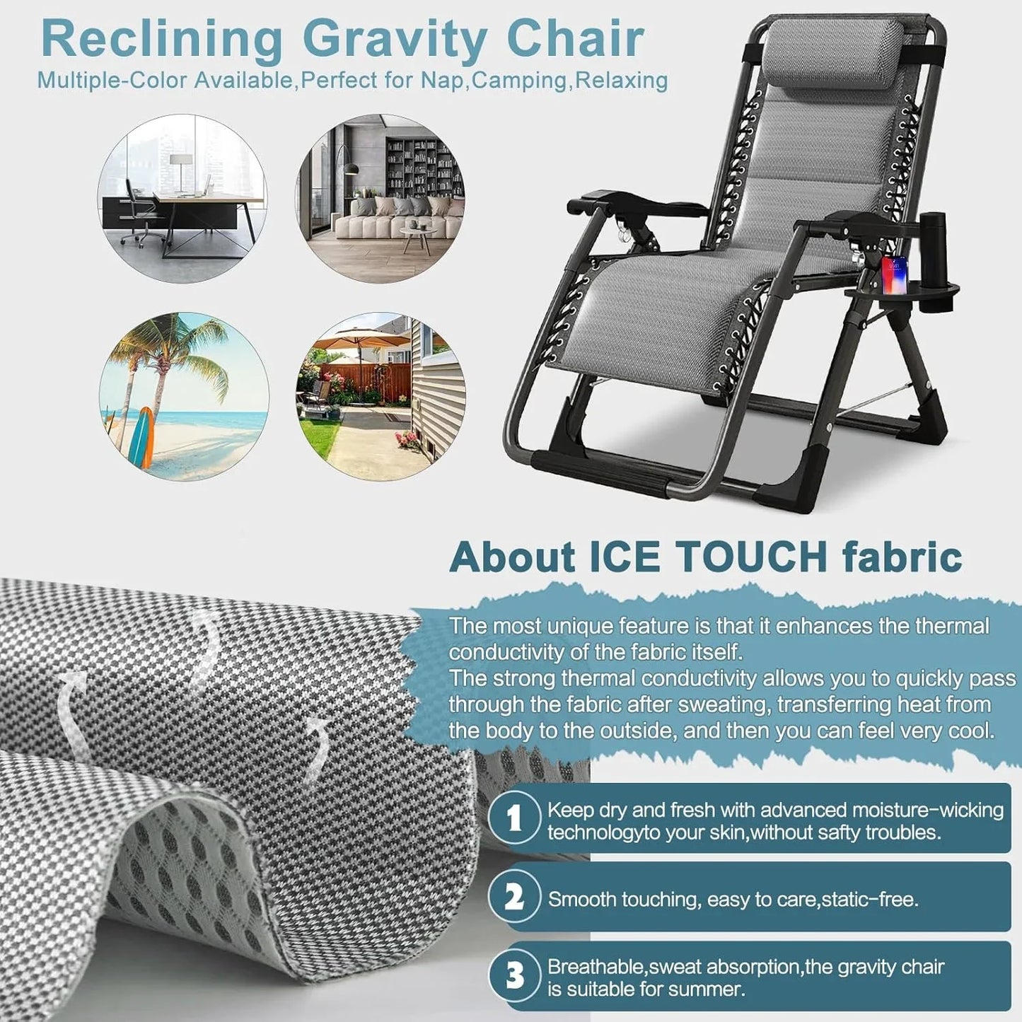 Heavy Duty Folding Zero Gravity Chair Camping Chair Reclining Beach Chair
