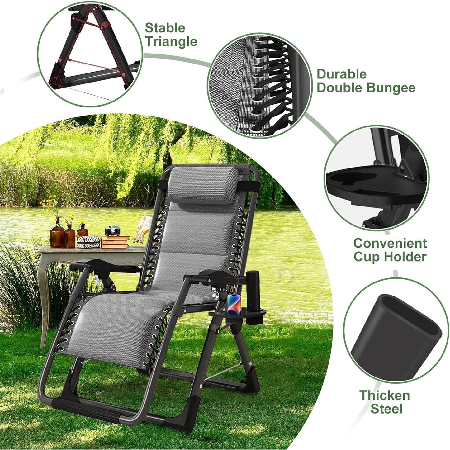 Heavy Duty Folding Zero Gravity Chair Camping Chair Reclining Beach Chair