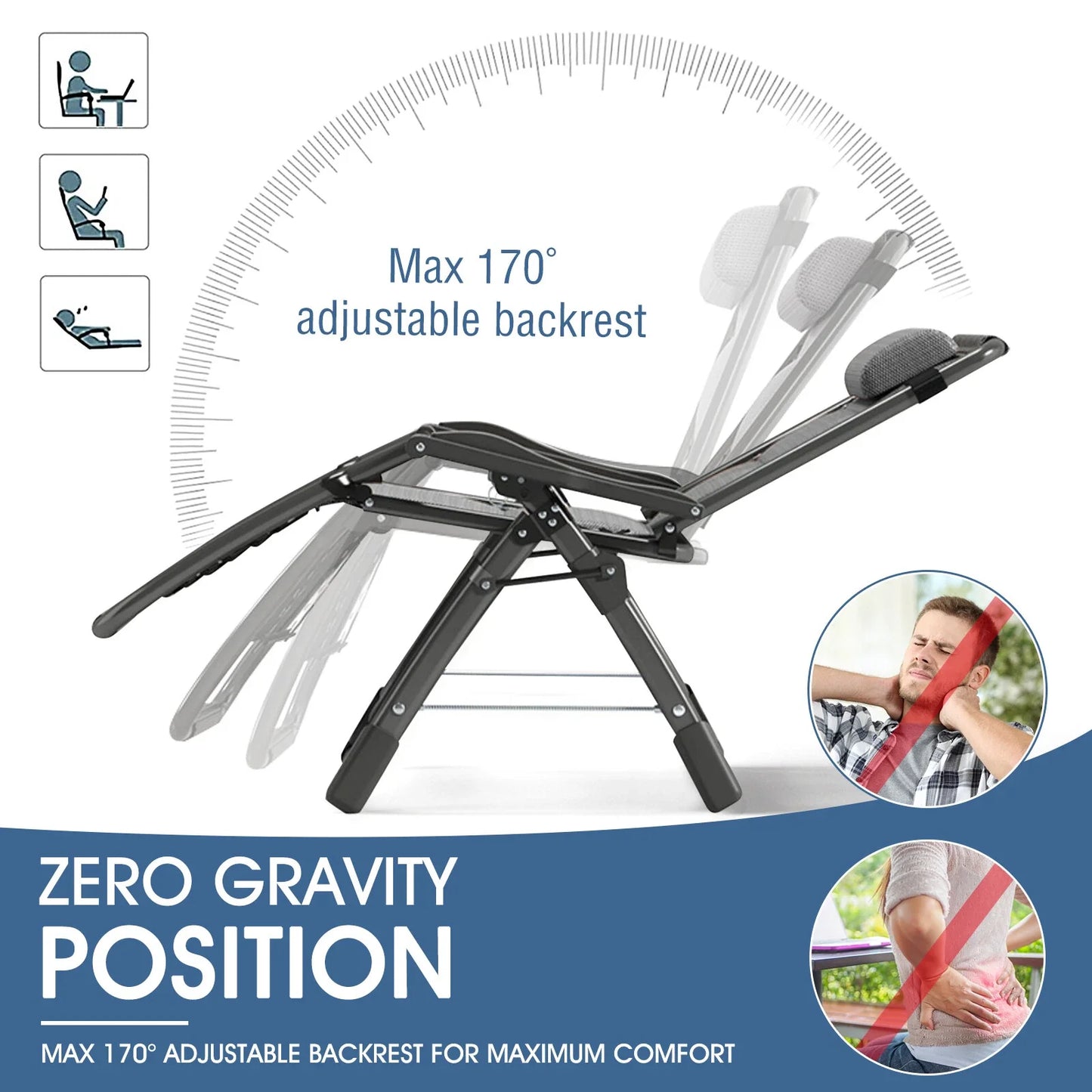 Heavy Duty Folding Zero Gravity Chair Camping Chair Reclining Beach Chair