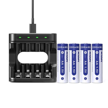 4 Pcs AA 1.5V Li-ion Rechargeable Battery 2000mAh with Charger