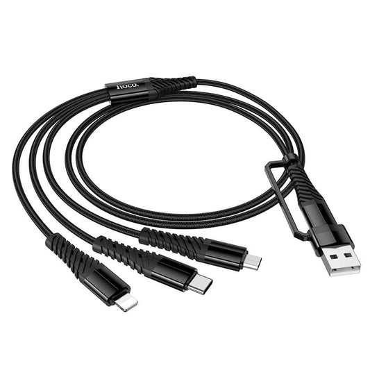 Hoco 3 in 1 Type-C & USB-A to Lightning Type C Micro Braided Charging Cable 1m X123
