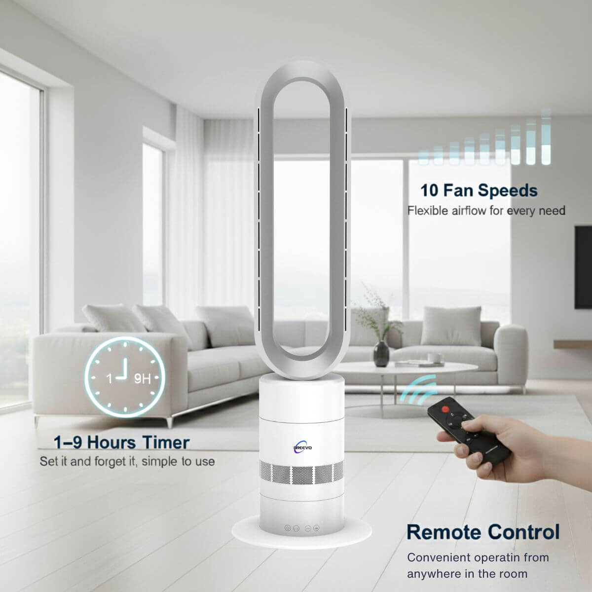 Bladeless Fan Heater NZ – 2-In-1 Hot & Cool Tower Fan | ClimateMaster | Silver/White