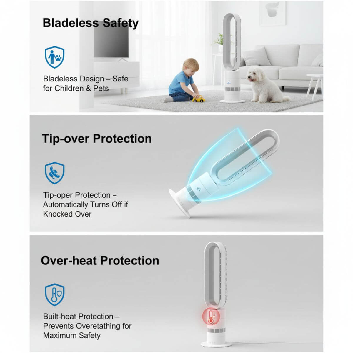 Bladeless Fan Heater NZ – 2-In-1 Hot & Cool Tower Fan | ClimateMaster | Silver/White