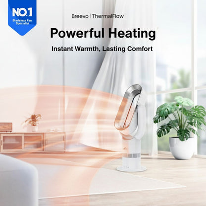 Hot and Cool Bladeless Fan - 2-in-1 Tower Heater for Bedroom | ThermalFlow | Silver/White