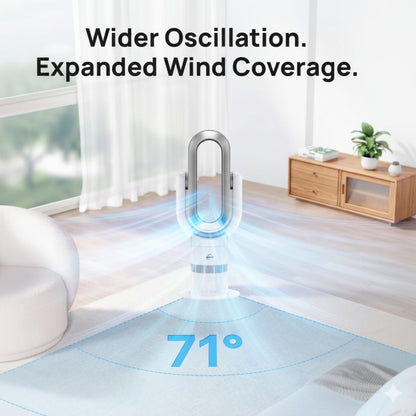 Hot and Cool Bladeless Fan - 2-in-1 Tower Heater for Bedroom | ThermalFlow | Silver/White