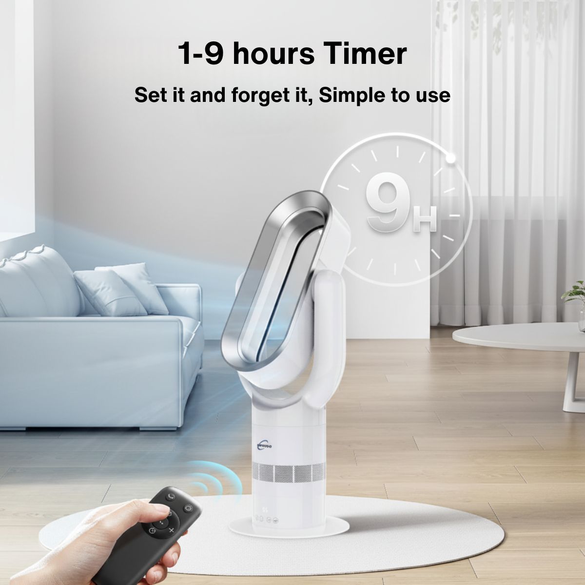 Hot and Cool Bladeless Fan - 2-in-1 Tower Heater for Bedroom | ThermalFlow | Silver/White
