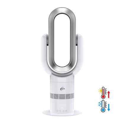 Hot and Cool Bladeless Fan - 2-in-1 Tower Heater for Bedroom | ThermalFlow | Silver/White