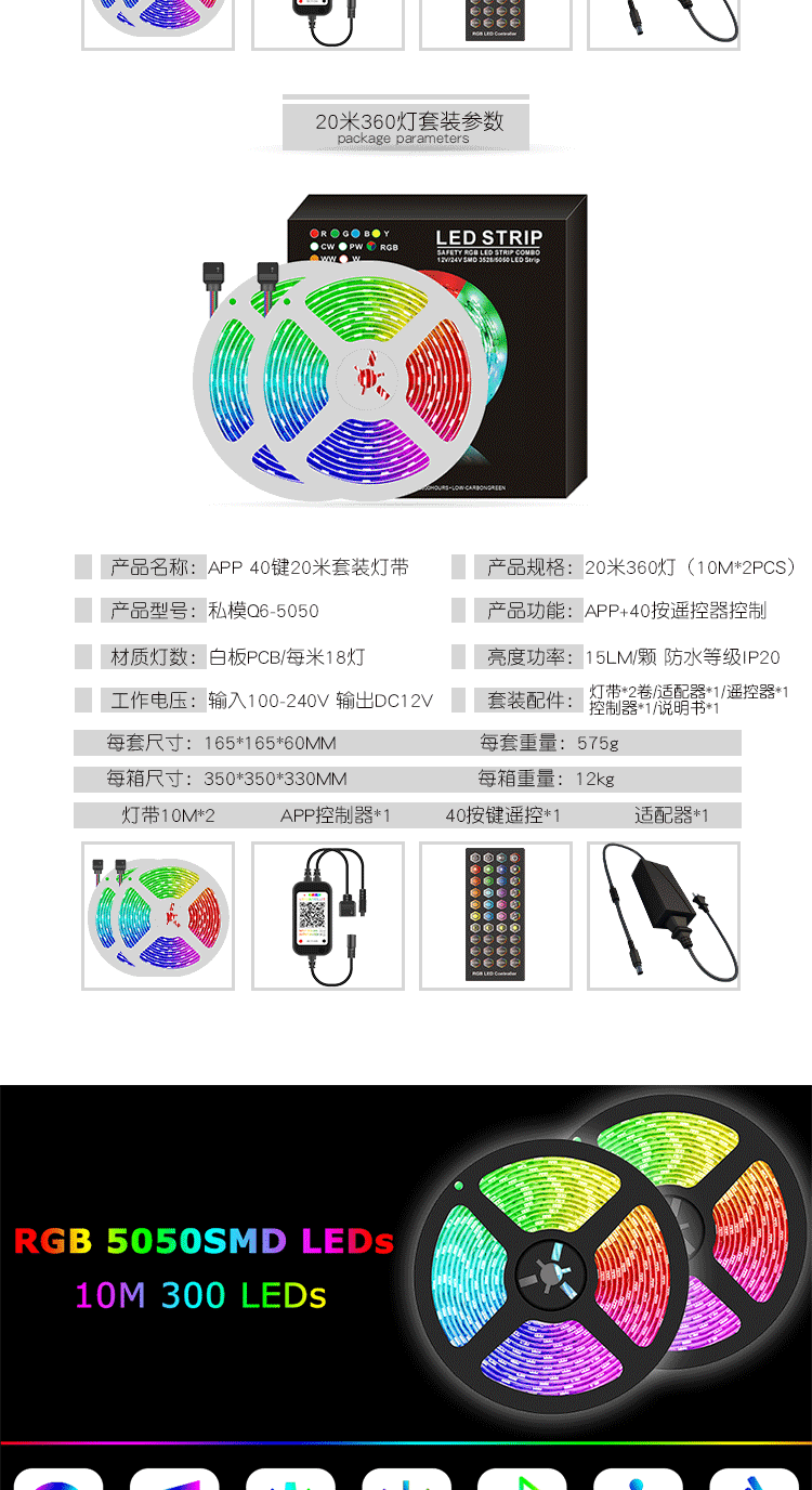 LED strip with 24 key remote