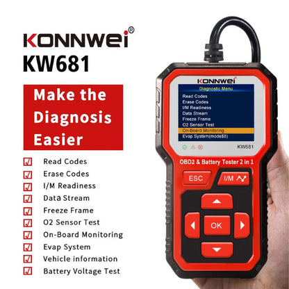 KONNWEI KW681 OBD2 Scanner 6V 12V