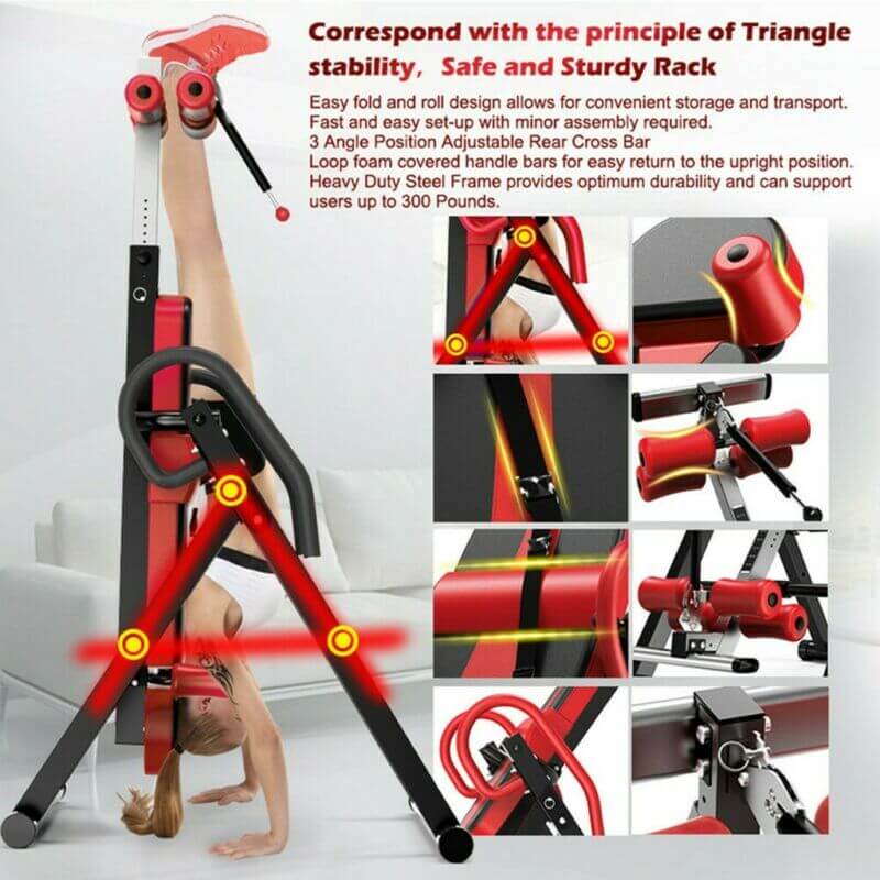 Gravity Heavy Duty Inversion Table With Headrest Adjustable Protective Belt Ba