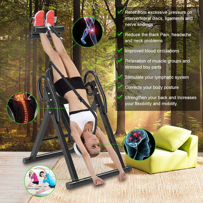 Adjustable headrest on inversion table