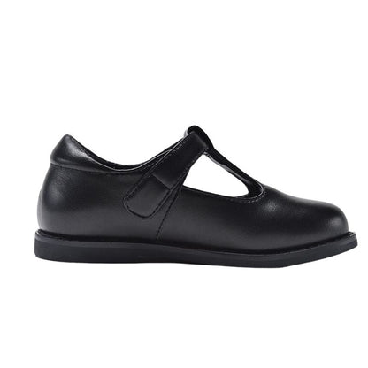 Girls Black Leather T-Bar School Shoes – Velcro Mary Jane Style, Genuine Leather | Super Cute