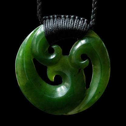 Bound Whanau Triple Koru, hand crafted jade pendant 50mm (2")
