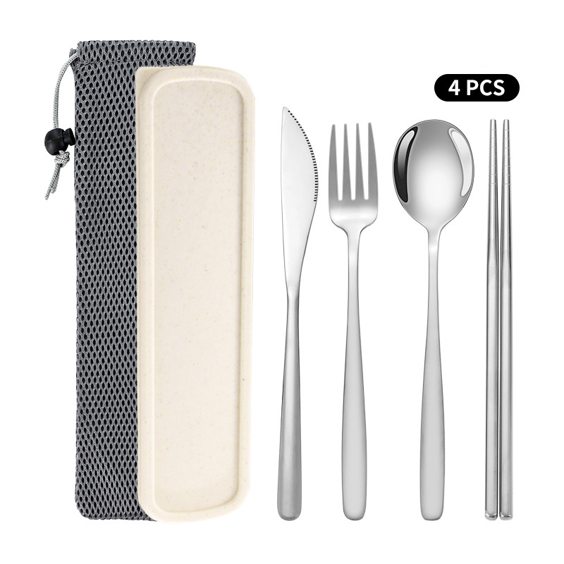 Korean Style Stainless Steel Outdoor Cutlery Set with Storage Box or Bag