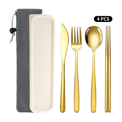 Korean Style Stainless Steel Outdoor Cutlery Set with Storage Box or Bag