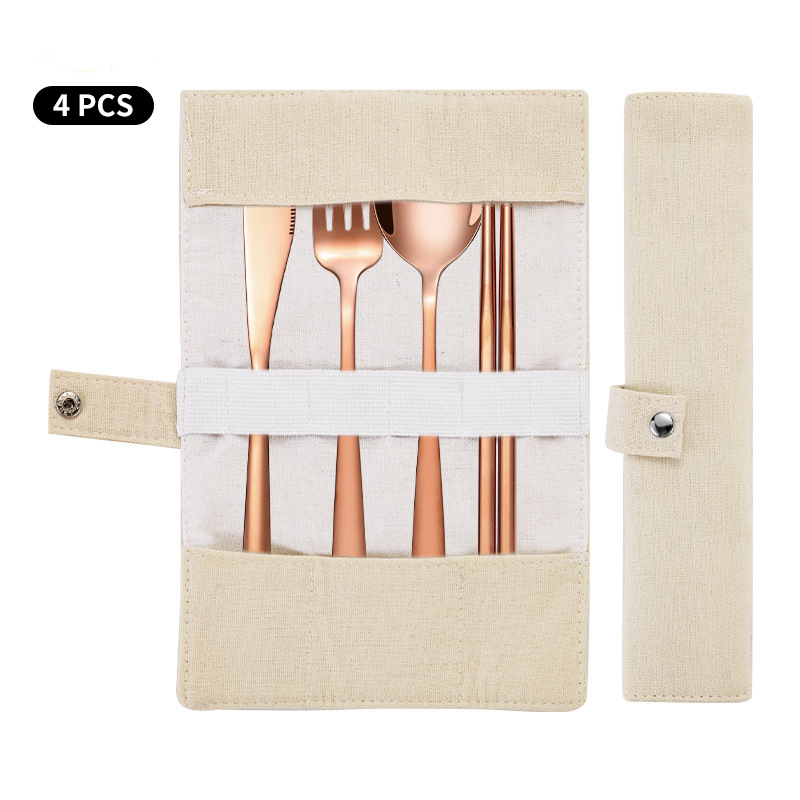 Korean Style Stainless Steel Outdoor Cutlery Set with Storage Box or Bag