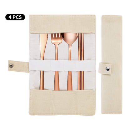 Korean Style Stainless Steel Outdoor Cutlery Set with Storage Box or Bag