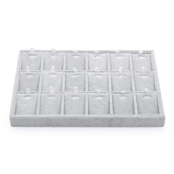 Grey Velvet 24 Compartment Jewelry Display Showcase Organizer Holder