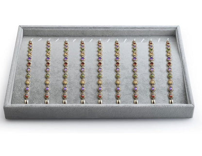Grey Velvet 24 Compartment Jewelry Display Showcase Organizer Holder