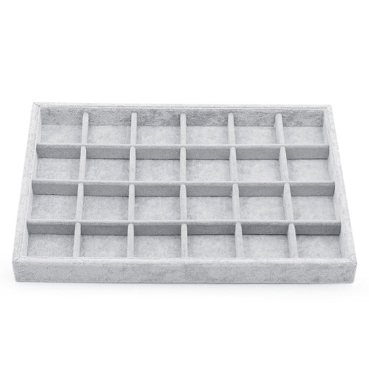 Grey Velvet 24 Compartment Jewelry Display Showcase Organizer Holder